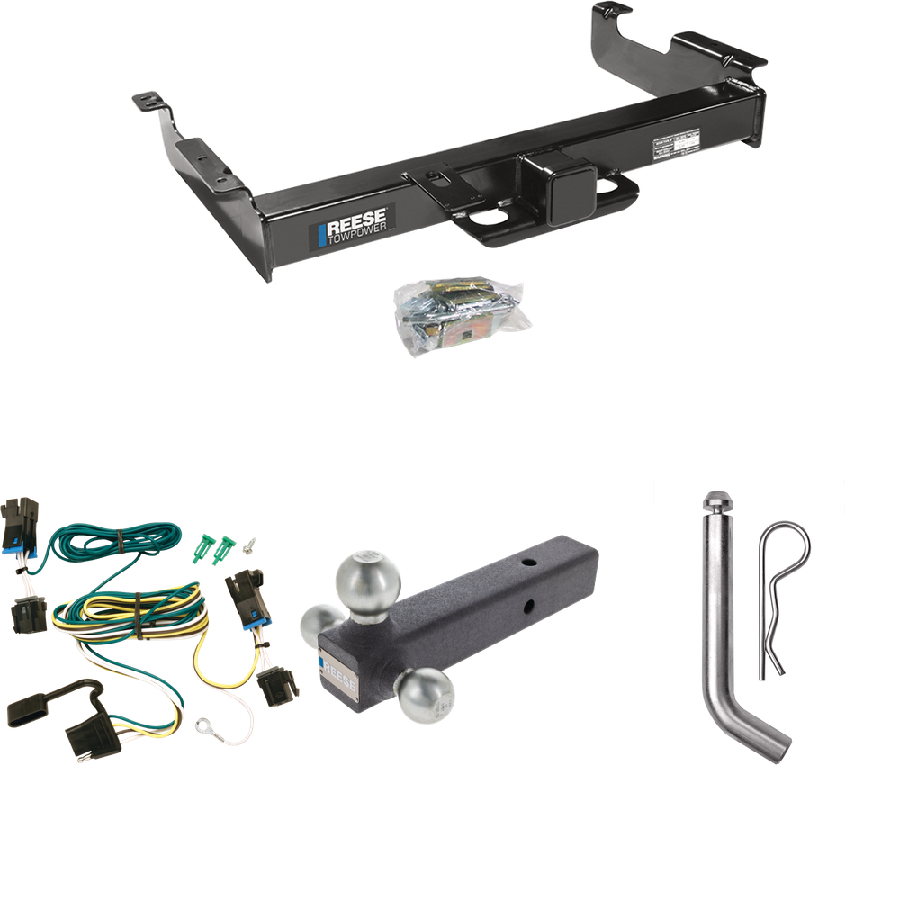 Fits 2003-2023 Chevrolet Express 3500 Trailer Hitch Tow PKG w/ 4-Flat Wiring Harness + Triple Ball Ball Mount 1-7/8" & 2" & 2-5/16" Trailer Balls + Pin/Clip By Reese Towpower