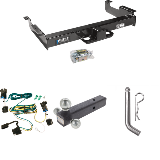 Fits 2003-2023 Chevrolet Express 3500 Trailer Hitch Tow PKG w/ 4-Flat Wiring Harness + Triple Ball Ball Mount 1-7/8" & 2" & 2-5/16" Trailer Balls + Pin/Clip By Reese Towpower