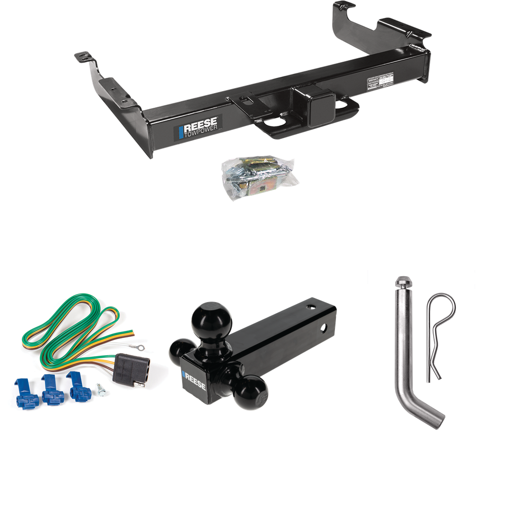 Fits 1996-1999 GMC Savana 3500 Trailer Hitch Tow PKG w/ 4-Flat Wiring Harness + Triple Ball Ball Mount 1-7/8" & 2" & 2-5/16" Trailer Balls + Pin/Clip By Reese Towpower