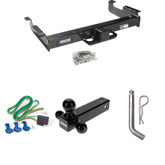 Fits 1996-1999 GMC Savana 3500 Trailer Hitch Tow PKG w/ 4-Flat Wiring Harness + Triple Ball Ball Mount 1-7/8" & 2" & 2-5/16" Trailer Balls + Pin/Clip By Reese Towpower