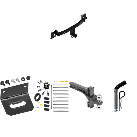 Fits 2020-2021 Land Rover Range Rover Evoque Trailer Hitch Tow PKG w/ 4-Flat Zero Contact "No Splice" Wiring Harness + Dual Adjustable Drop Rise Ball Ball Mount 2" & 2-5/16" Trailer Balls + Pin/Clip + Wiring Bracket By Reese Towpower