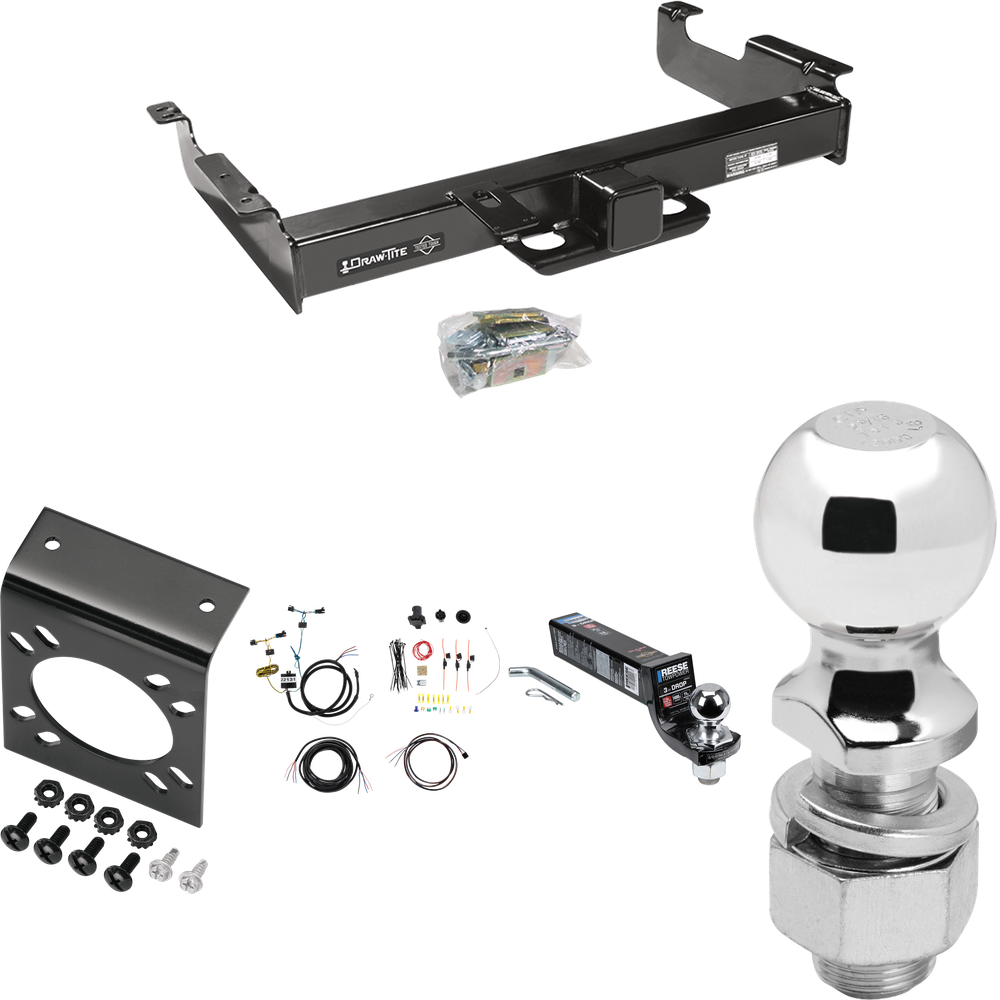 Fits 2003-2023 GMC Savana 3500 Trailer Hitch Tow PKG w/ 7-Way RV Wiring + 2" & 2-5/16" Ball + Drop Mount By Draw-Tite