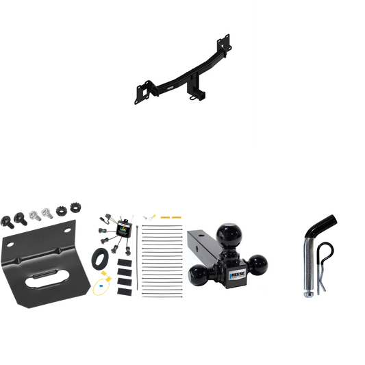 Fits 2020-2021 Land Rover Range Rover Evoque Trailer Hitch Tow PKG w/ 4-Flat Zero Contact "No Splice" Wiring Harness + Triple Ball Ball Mount 1-7/8" & 2" & 2-5/16" Trailer Balls + Pin/Clip + Wiring Bracket By Reese Towpower