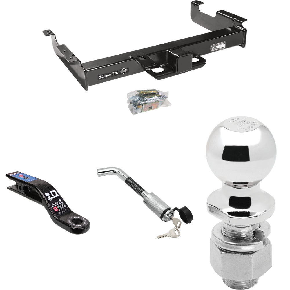 Fits 1996-2023 GMC Savana 2500 Trailer Hitch Tow PKG w/ Ball Mount w/ 3" Drop + Hitch Lock + 2-5/16" Ball By Draw-Tite