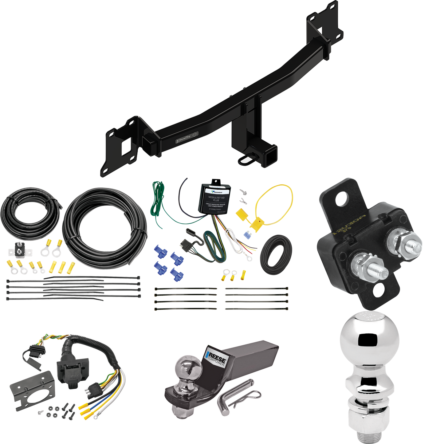 Fits 2020-2021 Land Rover Range Rover Evoque Trailer Hitch Tow PKG w/ 7-Way RV Wiring + 2" & 2-5/16" Ball + Drop Mount By Draw-Tite