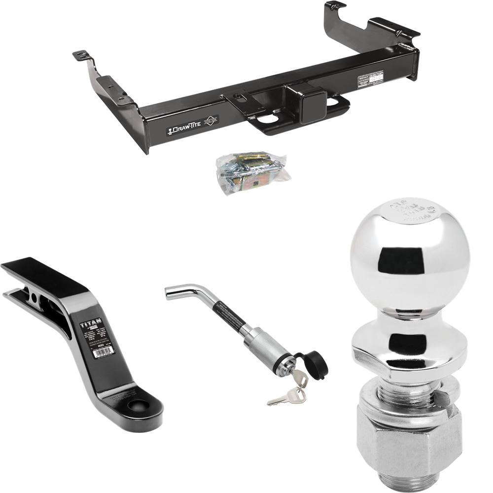 Fits 1996-2023 GMC Savana 3500 Trailer Hitch Tow PKG w/ Ball Mount w/ 5" Drop + Hitch Lock + 2-5/16" Ball By Draw-Tite