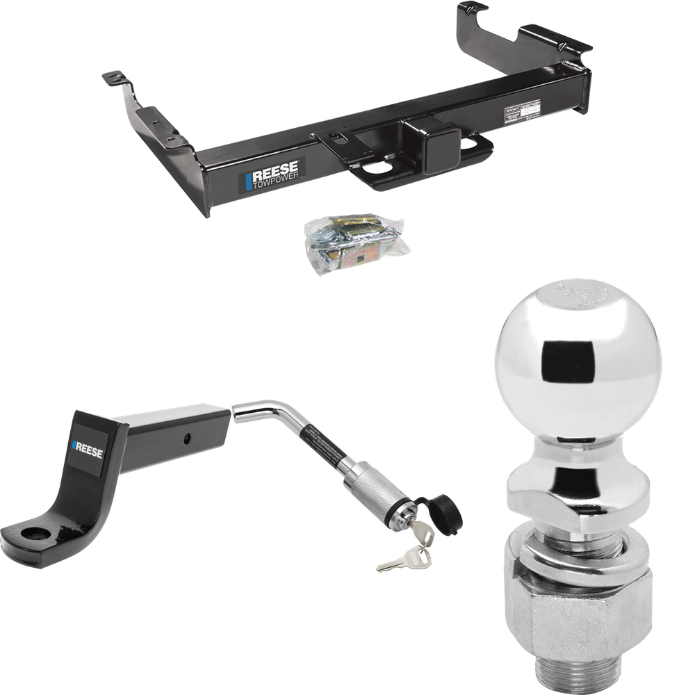 Fits 1996-2023 Chevrolet Express 2500 Trailer Hitch Tow PKG w/ Ball Mount w/ 5" Drop + Hitch Lock + 2-5/16" Ball By Reese Towpower