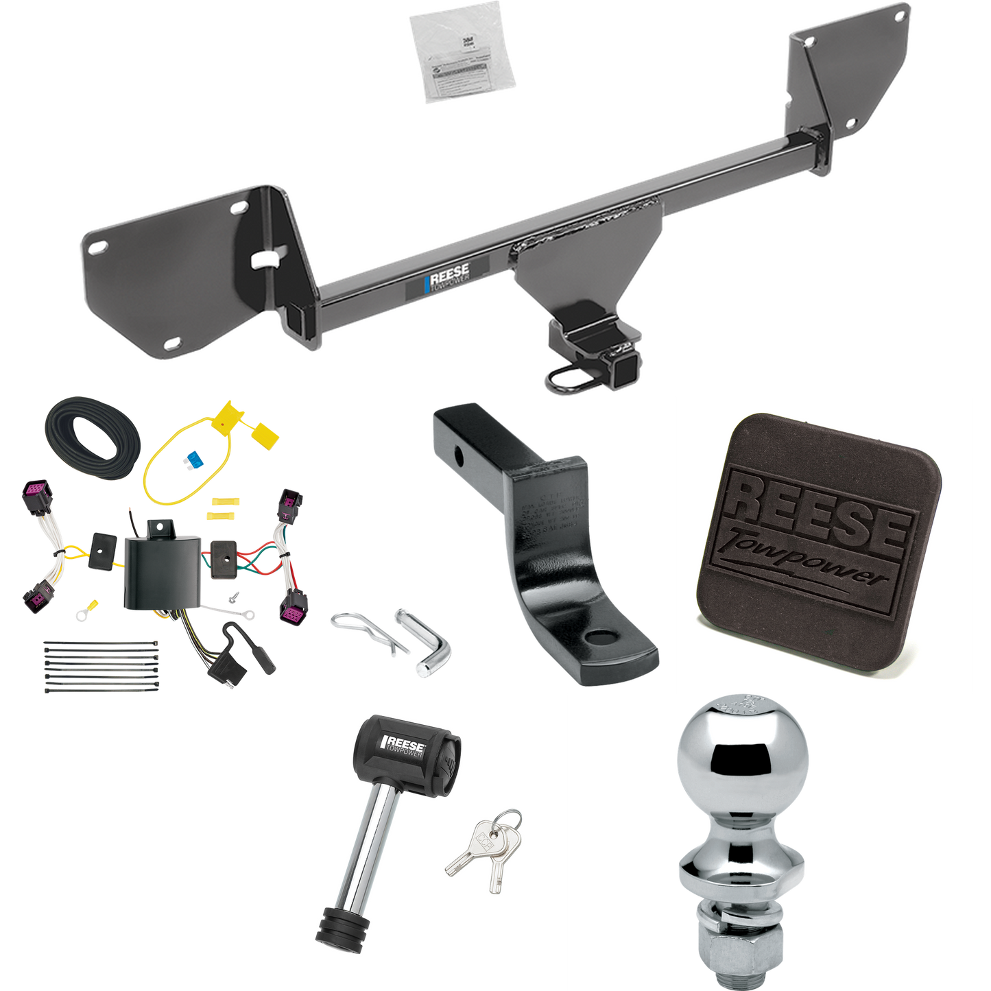 Fits 2016-2022 Chevrolet Spark Trailer Hitch Tow PKG w/ 4-Flat Wiring Harness + Draw-Bar + 1-7/8" Ball + Hitch Cover + Hitch Lock By Reese Towpower