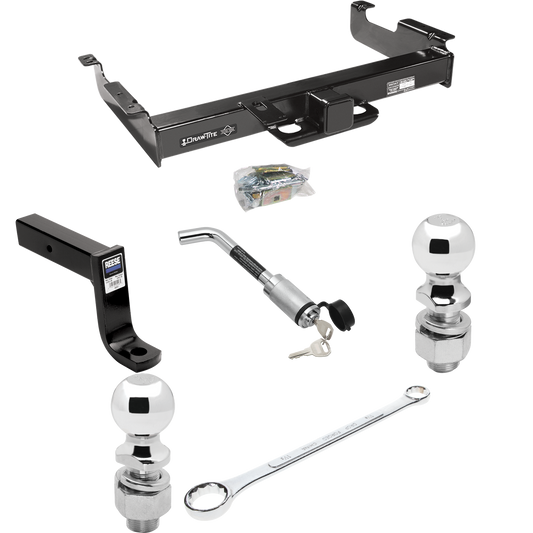 Fits 1996-2023 Chevrolet Express 3500 Trailer Hitch Tow PKG w/ Ball Mount w/ 7-3/4" Drop + Hitch Lock + 2" Ball + 2-5/16" Ball + Ball Wrench + Ball Lube By Draw-Tite