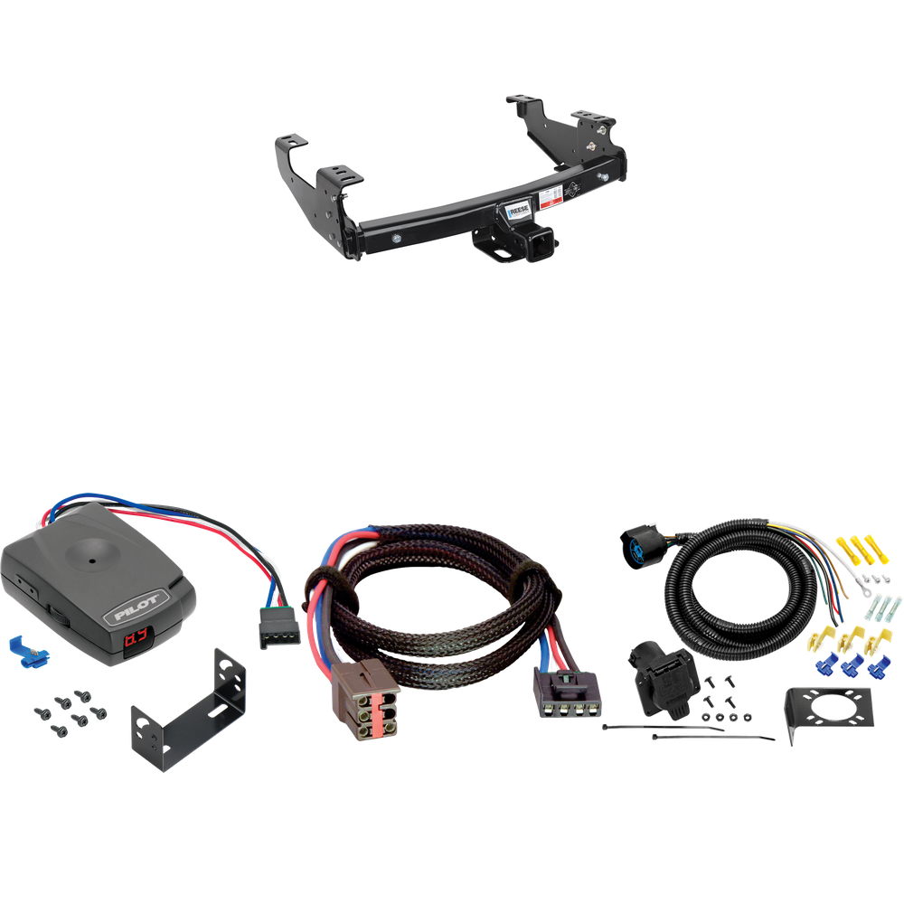 Fits 1994-1996 Ford F-350 Trailer Hitch Tow PKG w/ Pro Series Pilot Brake Control + Plug & Play BC Adapter + 7-Way RV Wiring By Reese Towpower