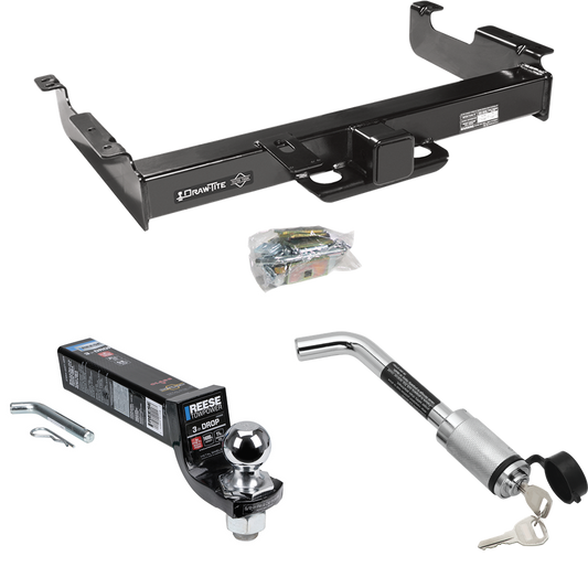 Fits 1996-2023 Chevrolet Express 2500 Trailer Hitch Tow PKG w/ Interlock Ball Mount Starter Kit 3" Drop w/ 2" Ball + Hitch Lock By Draw-Tite