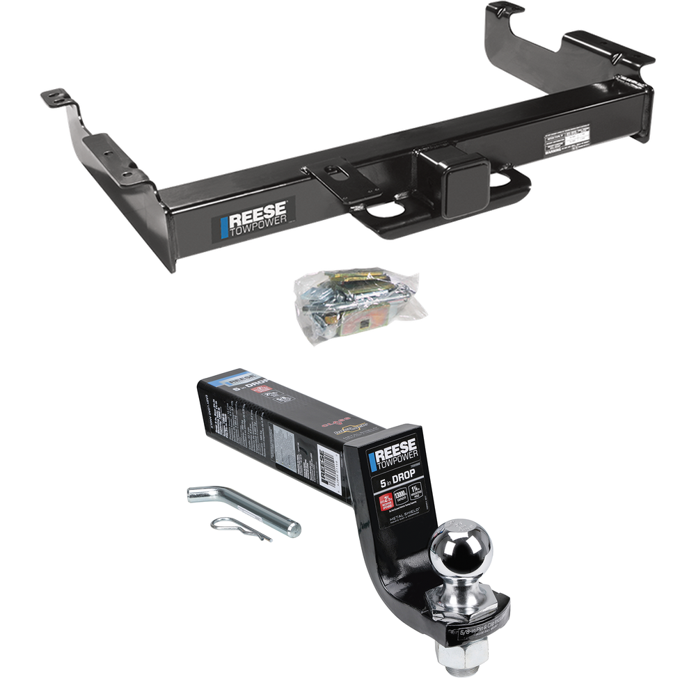 Fits 1996-2023 Chevrolet Express 3500 Trailer Hitch Tow PKG w/ Interlock Ball Mount Starter Kit 5" Drop w/ 2" Ball By Reese Towpower