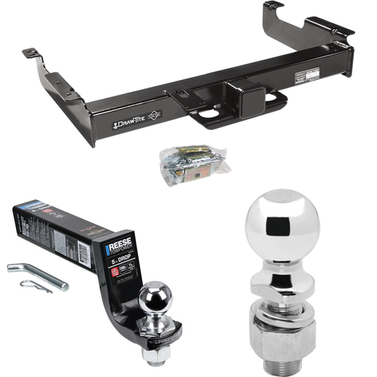 Fits 1996-2023 GMC Savana 3500 Trailer Hitch Tow PKG w/ Interlock Ball Mount Starter Kit 5" Drop w/ 2" Ball + 2-5/16" Ball By Draw-Tite