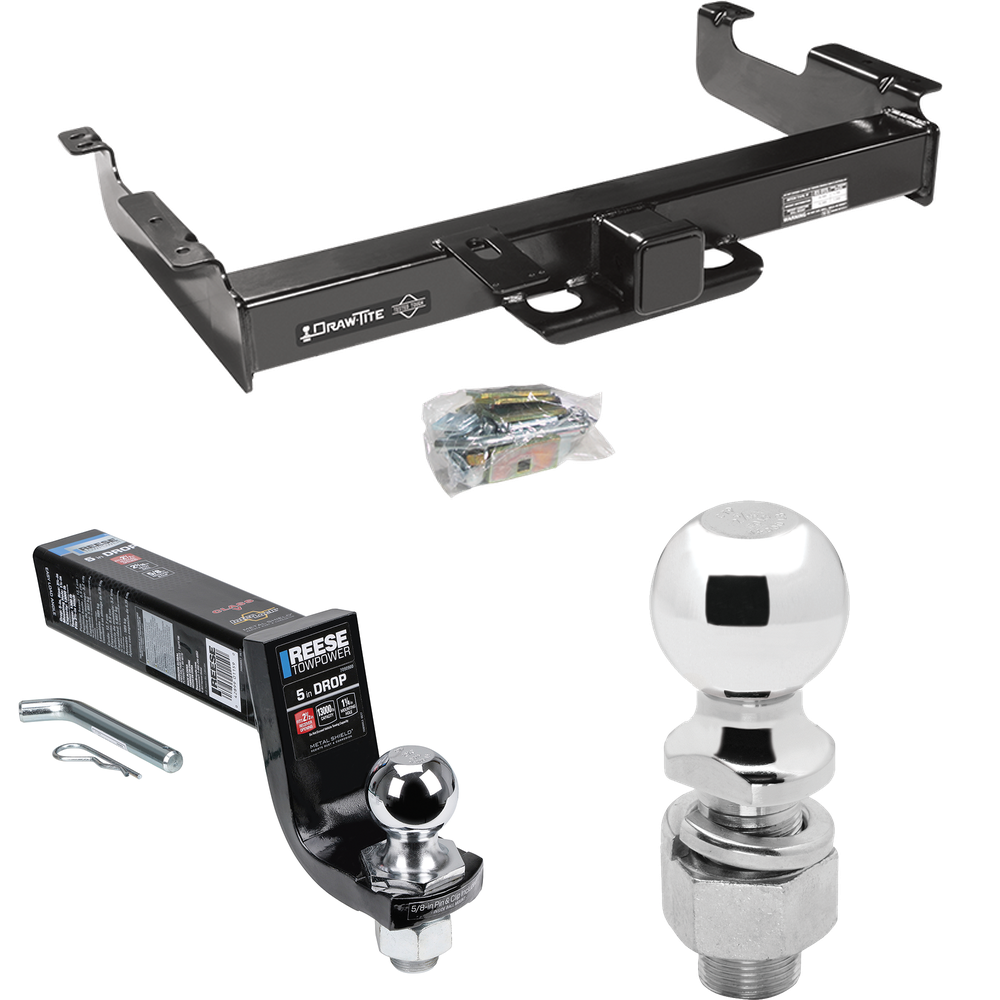 Fits 1996-2023 GMC Savana 3500 Trailer Hitch Tow PKG w/ Interlock Ball Mount Starter Kit 5" Drop w/ 2" Ball + 2-5/16" Ball By Draw-Tite