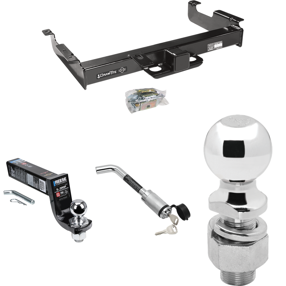 Fits 1996-2023 GMC Savana 3500 Trailer Hitch Tow PKG w/ Interlock Ball Mount Starter Kit 5" Drop w/ 2" Ball + Hitch Lock + 2-5/16" Ball + Hitch Lock By Draw-Tite