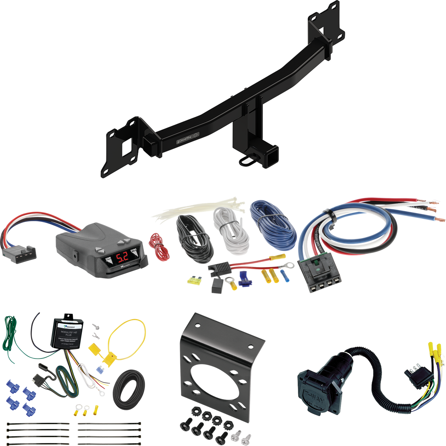 Se adapta al paquete de enganche de remolque Land Rover Range Rover Evoque 2020-2021 con control de freno Tekonsha Brakeman IV + adaptador de cableado BC genérico + cableado RV de 7 vías de Draw-Tite