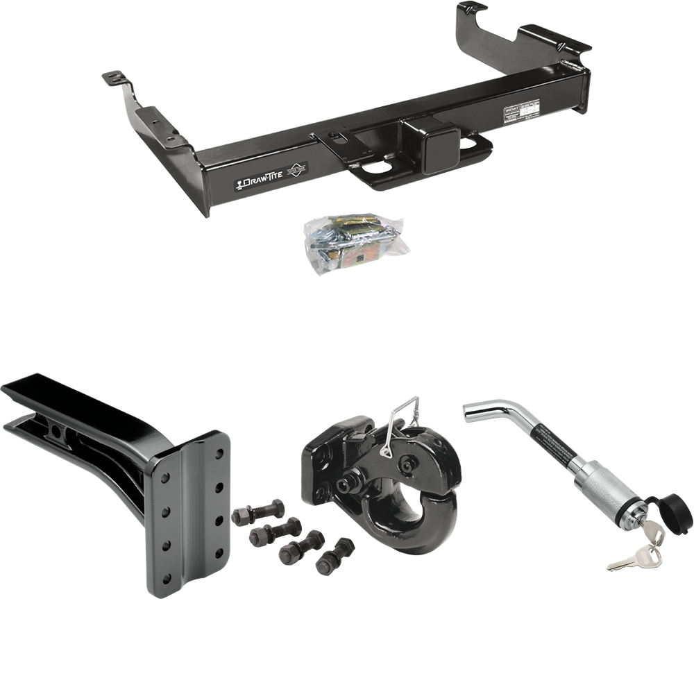 Fits 1996-2023 Chevrolet Express 3500 Trailer Hitch Tow PKG w/ Pintle Hook Mounting Plate + 20K Pintle Hook + Hitch Lock By Draw-Tite