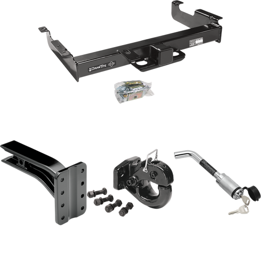 Fits 1996-2023 Chevrolet Express 3500 Trailer Hitch Tow PKG w/ Pintle Hook Mounting Plate + 20K Pintle Hook + Hitch Lock By Draw-Tite