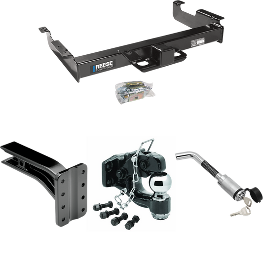 Fits 1996-2023 Chevrolet Express 3500 Trailer Hitch Tow PKG w/ Pintle Hook Mounting Plate + Pintle Hook & 2-5/16" Ball Combination + Hitch Lock By Reese Towpower