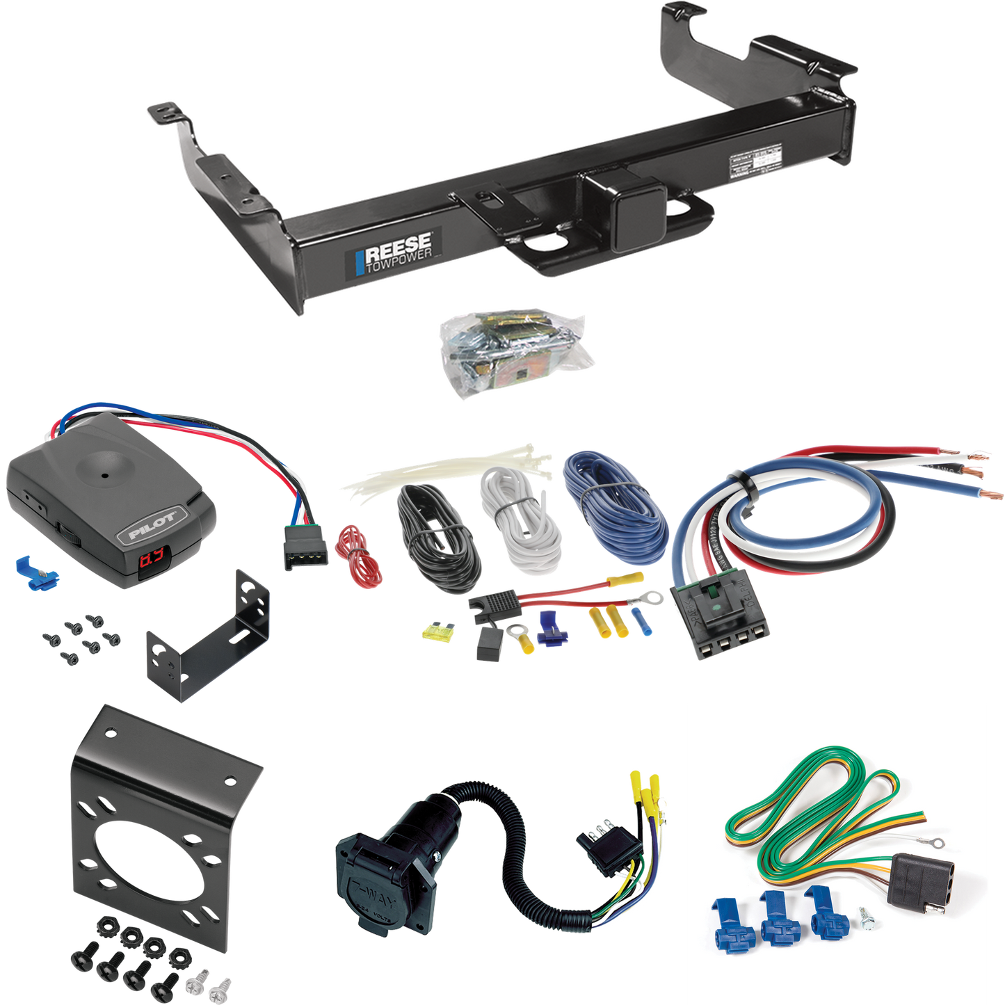 Se adapta al paquete de enganche de remolque GMC Savana 2500 1996-1999 con control de freno piloto serie Pro + adaptador de cableado BC genérico + cableado RV de 7 vías de Reese Towpower