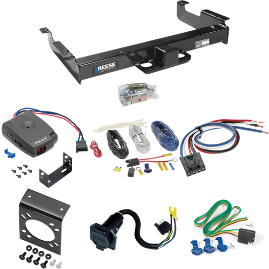 Se adapta al paquete de enganche de remolque GMC Savana 2500 1996-1999 con control de freno piloto serie Pro + adaptador de cableado BC genérico + cableado RV de 7 vías de Reese Towpower