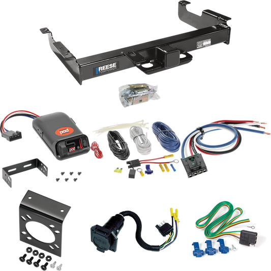 Fits 1996-1999 GMC Savana 2500 Trailer Hitch Tow PKG w/ Pro Series POD Brake Control + Generic BC Wiring Adapter + 7-Way RV Wiring By Reese Towpower