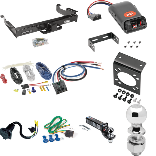 Se adapta al paquete de enganche de remolque GMC Savana 3500 1996-1999 con control de freno POD serie Pro + adaptador de cableado BC genérico + cableado RV de 7 vías + soporte de bola y caída de 2" y 2-5/16" de Draw-Tite