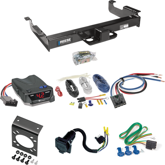 Fits 1996-1999 GMC Savana 2500 Trailer Hitch Tow PKG w/ Tekonsha BRAKE-EVN Brake Control + Generic BC Wiring Adapter + 7-Way RV Wiring By Reese Towpower