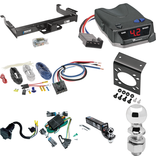 Fits 2000-2002 GMC Savana 3500 Trailer Hitch Tow PKG w/ Tekonsha BRAKE-EVN Brake Control + Generic BC Wiring Adapter + 7-Way RV Wiring + 2" & 2-5/16" Ball & Drop Mount By Reese Towpower