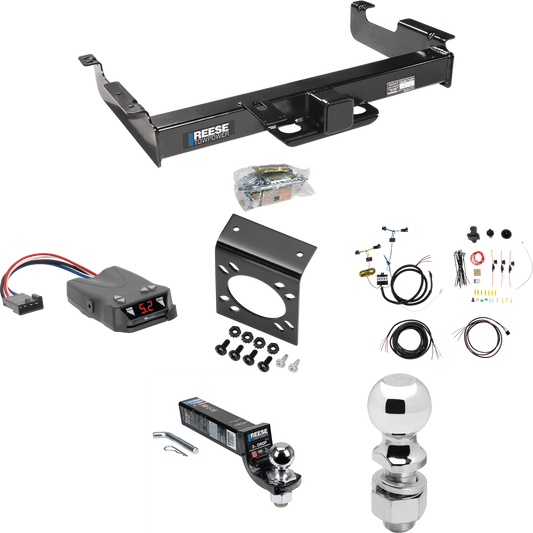 Fits 2003-2023 Chevrolet Express 3500 Trailer Hitch Tow PKG w/ Tekonsha Brakeman IV Brake Control + 7-Way RV Wiring + 2" & 2-5/16" Ball & Drop Mount By Reese Towpower