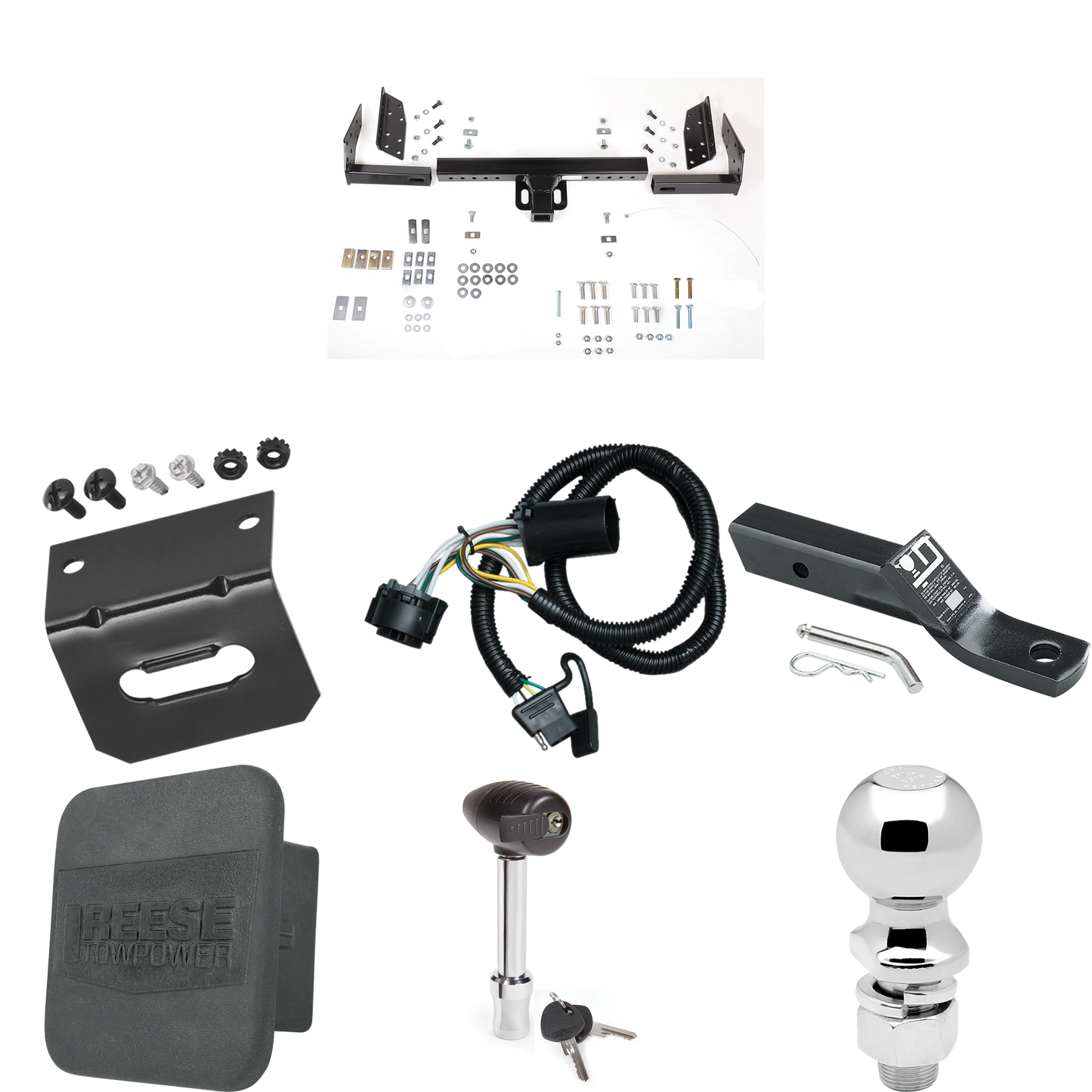 Fits 2003-2006 Chevrolet Suburban Trailer Hitch Tow PKG w/ 4-Flat Wiring + Ball Mount w/ 2" Drop + 2-5/16" Ball + Wiring Bracket + Hitch Lock + Hitch Cover (For w/Amber Turn Signals Models) By Reese Towpower