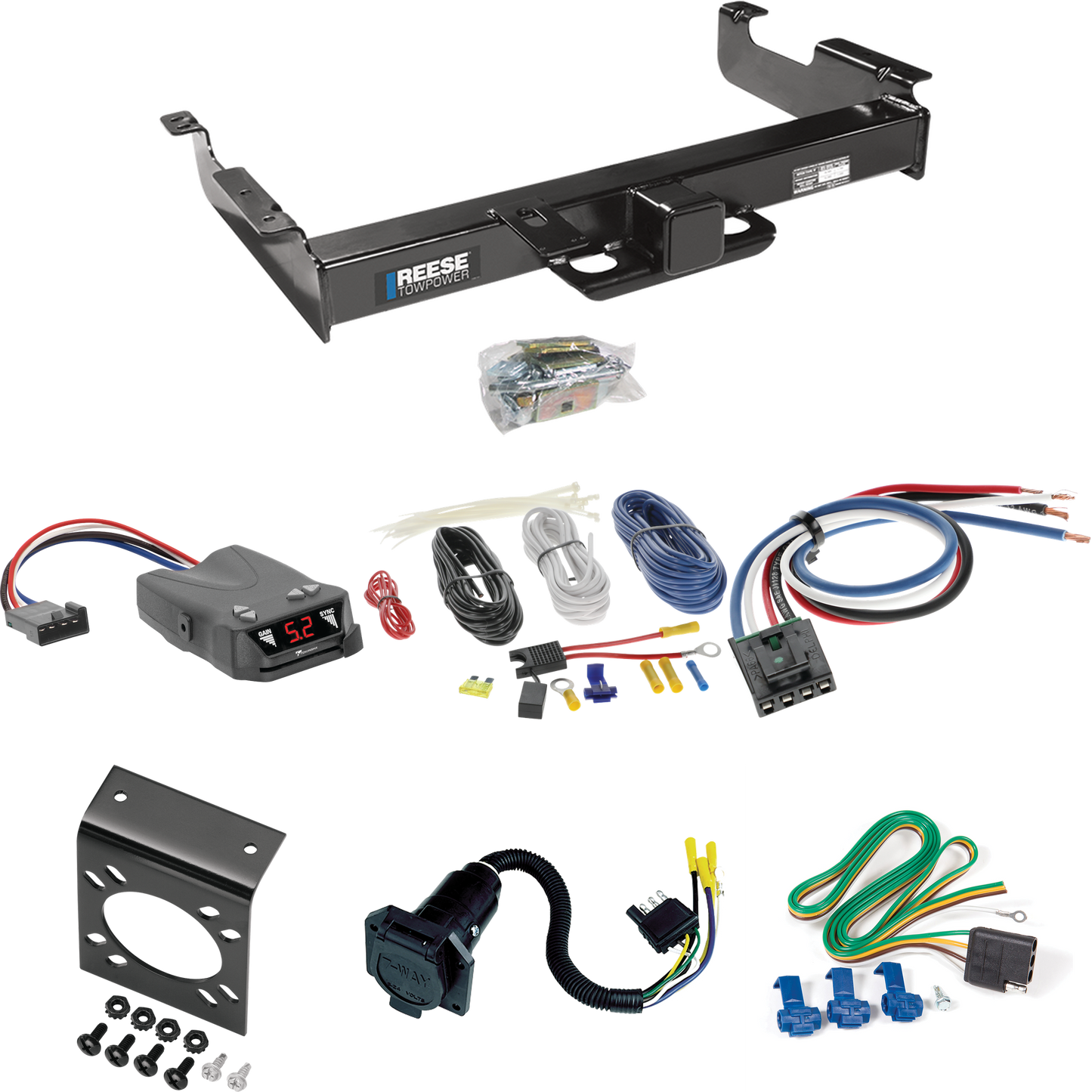 Para remolque de enganche de remolque GMC Savana 2500 1996-1999 con control de freno Tekonsha Brakeman IV + adaptador de cableado BC genérico + cableado RV de 7 vías de Reese Towpower