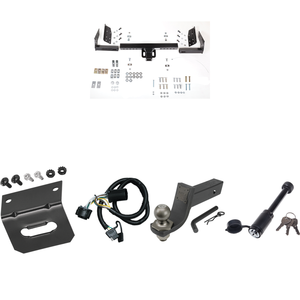 Fits 2001-2002 GMC Yukon Denali Trailer Hitch Tow PKG w/ 4-Flat Wiring + Interlock Tactical Starter Kit w/ 3-1/4" Drop & 2" Ball + Tactical Dogbone Lock + Wiring Bracket (For w/Amber Turn Signals Models) By Reese Towpower