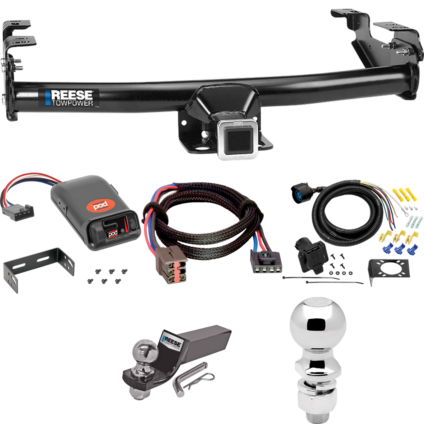 Fits 1994-1996 Ford F-250 Trailer Hitch Tow PKG w/ Pro Series POD Brake Control + Plug & Play BC Adapter + 7-Way RV Wiring + 2" & 2-5/16" Ball & Drop Mount By Reese Towpower