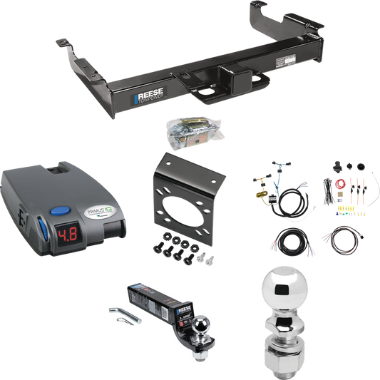 Fits 2003-2023 GMC Savana 2500 Trailer Hitch Tow PKG w/ Tekonsha Primus IQ Brake Control + 7-Way RV Wiring + 2" & 2-5/16" Ball & Drop Mount By Reese Towpower