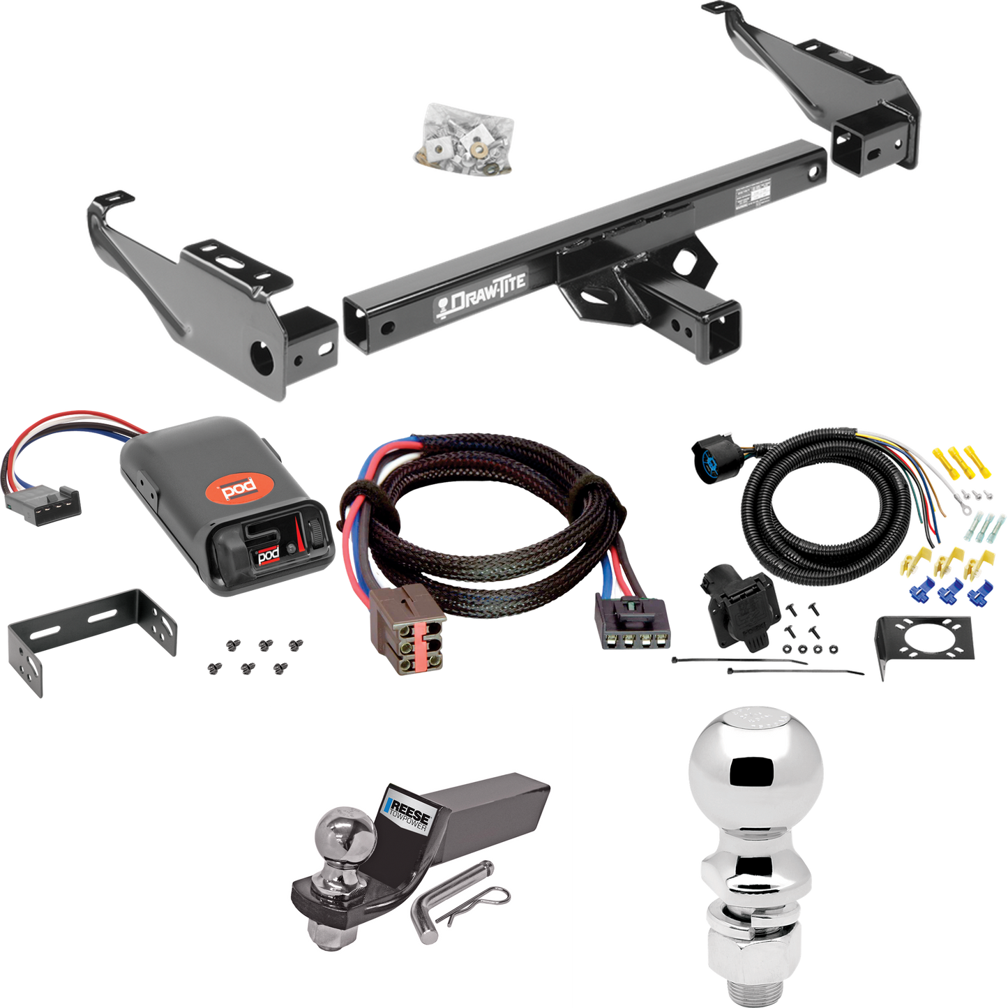 Fits 1994-1996 Ford F-250 Trailer Hitch Tow PKG w/ Pro Series POD Brake Control + Plug & Play BC Adapter + 7-Way RV Wiring + 2" & 2-5/16" Ball & Drop Mount By Draw-Tite