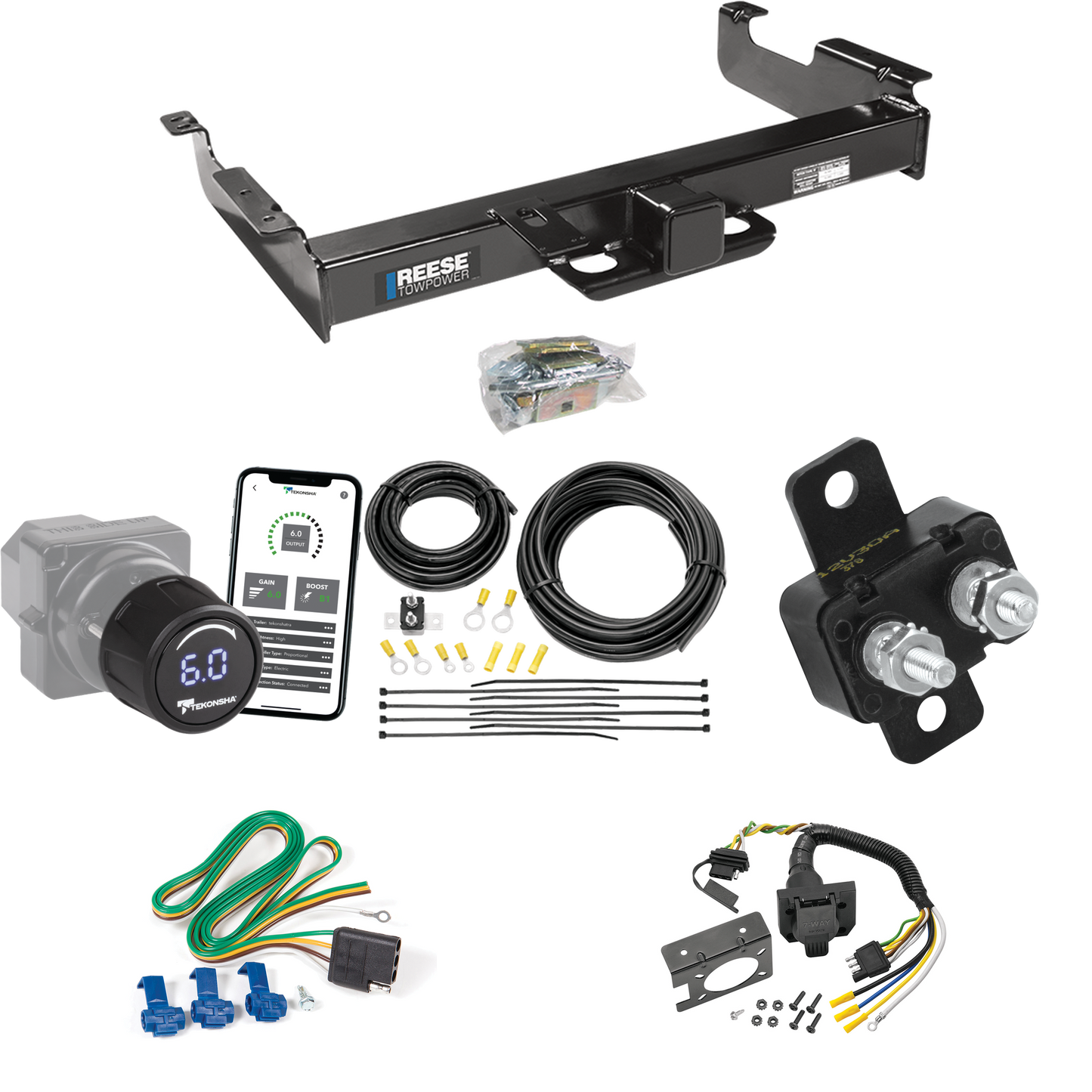 Fits 1996-1999 Chevrolet Express 3500 Trailer Hitch Tow PKG w/ Tekonsha Prodigy iD Bluetooth Wireless Brake Control + 7-Way RV Wiring By Reese Towpower