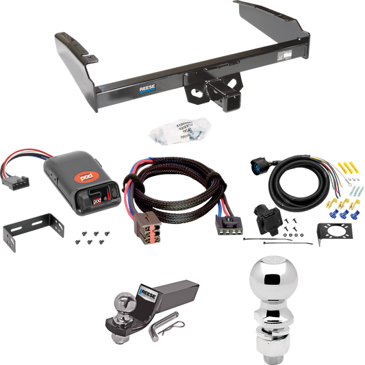 Se adapta al paquete de remolque con enganche para remolque Ford F-150 1994-1996 con control de freno POD serie Pro + adaptador BC Plug &amp; Play + cableado RV de 7 vías + soporte de bola y caída de 2" y 2-5/16" de Reese Towpower