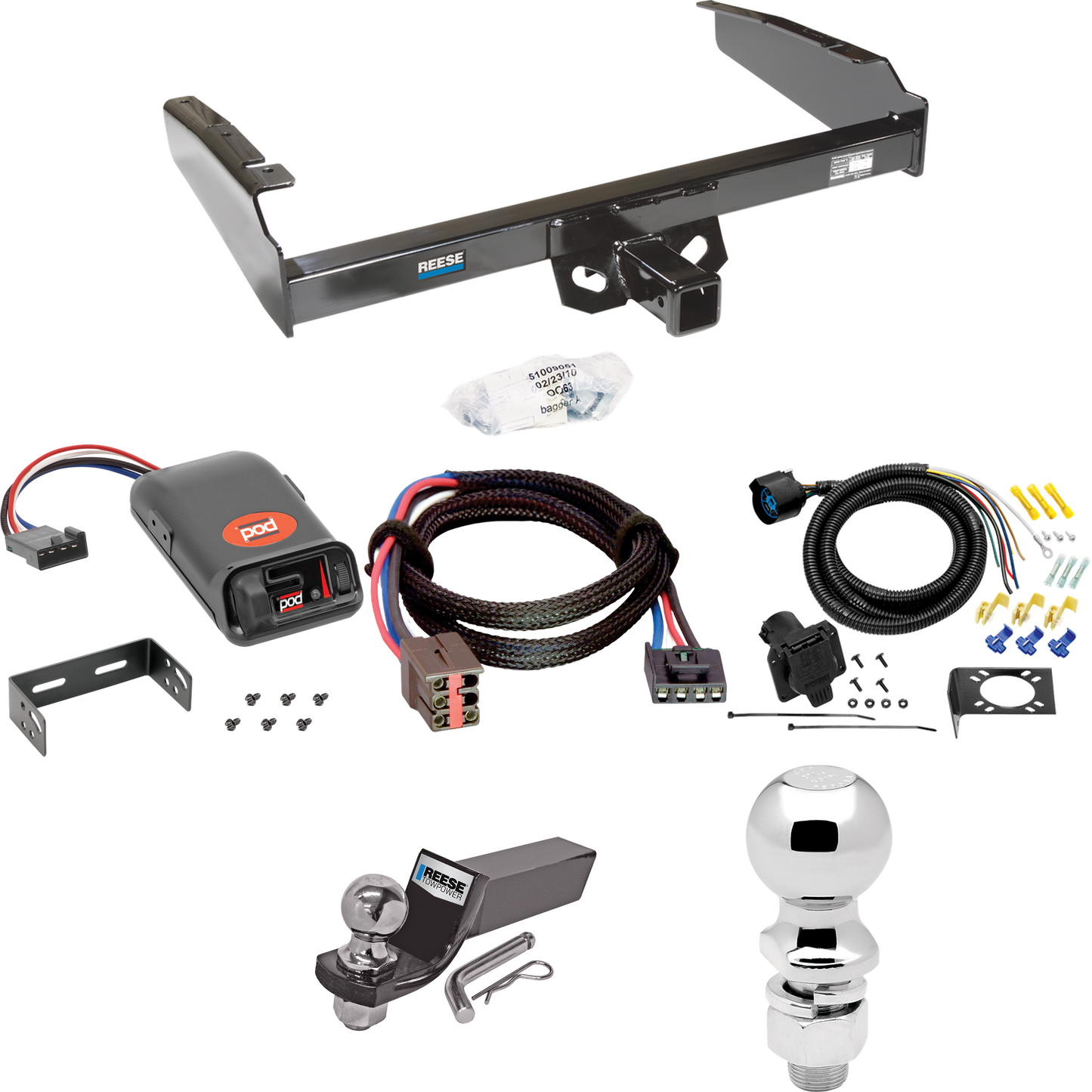 Se adapta al paquete de remolque con enganche para remolque Ford F-150 1994-1996 con control de freno POD serie Pro + adaptador BC Plug &amp; Play + cableado RV de 7 vías + soporte de bola y caída de 2" y 2-5/16" de Reese Towpower