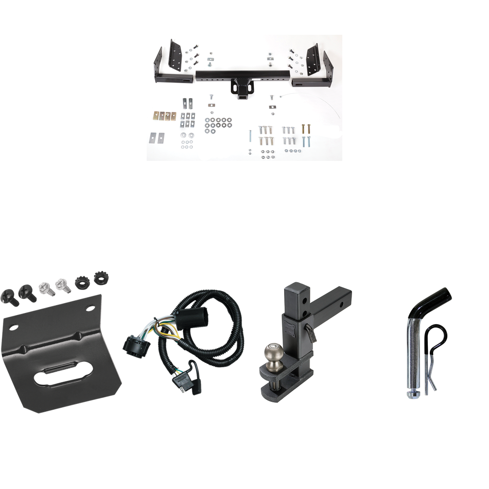 Fits 2000-2006 GMC Yukon XL 1500 Trailer Hitch Tow PKG w/ 4-Flat Wiring Harness + Adjustable Drop Rise Clevis Hitch Ball Mount w/ 2" Ball + Pin/Clip + Wiring Bracket By Reese Towpower