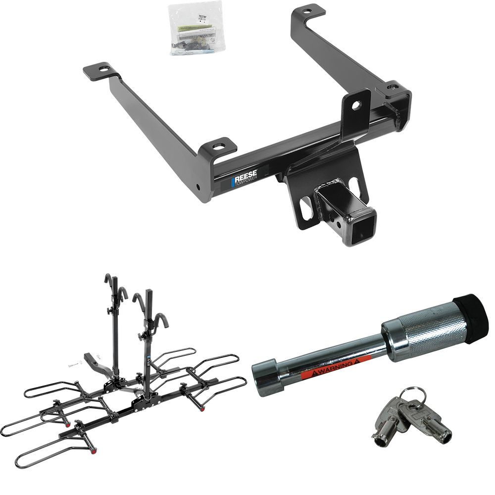 Fits 2015-2021 Land Rover Range Rover Sport Trailer Hitch Tow PKG w/ 4 Bike Plaform Style Carrier Rack + Hitch Lock By Reese Towpower