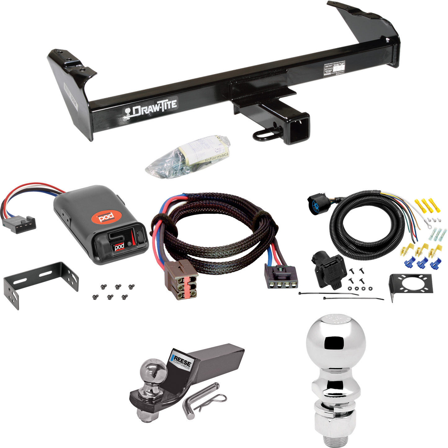 Fits 1994-1996 Ford F-250 Trailer Hitch Tow PKG w/ Pro Series POD Brake Control + Plug & Play BC Adapter + 7-Way RV Wiring + 2" & 2-5/16" Ball & Drop Mount By Draw-Tite