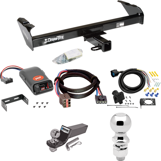 Fits 1994-1996 Ford F-250 Trailer Hitch Tow PKG w/ Pro Series POD Brake Control + Plug & Play BC Adapter + 7-Way RV Wiring + 2" & 2-5/16" Ball & Drop Mount By Draw-Tite