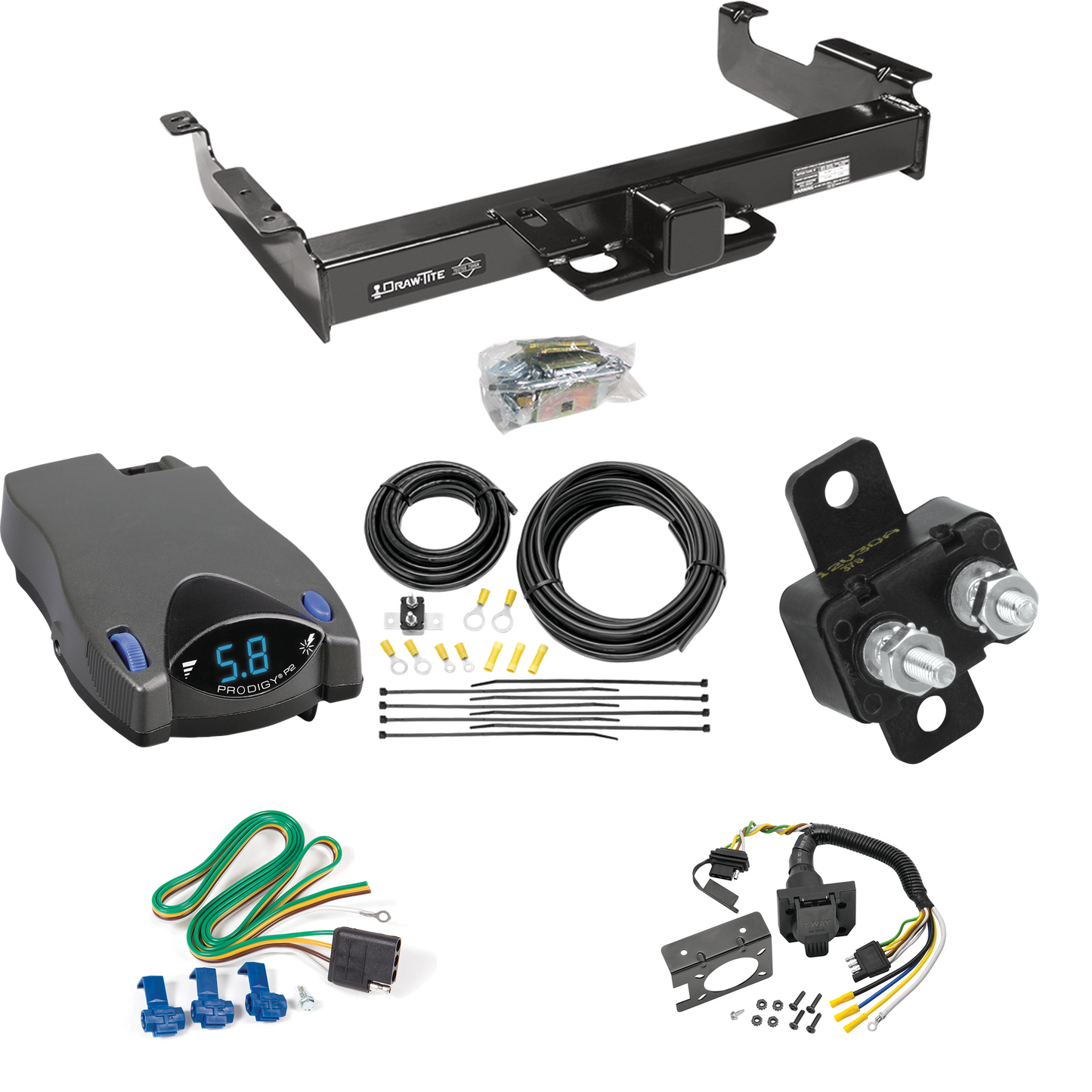 Fits 1996-1999 Chevrolet Express 3500 Trailer Hitch Tow PKG w/ Tekonsha Prodigy P2 Brake Control + 7-Way RV Wiring By Draw-Tite