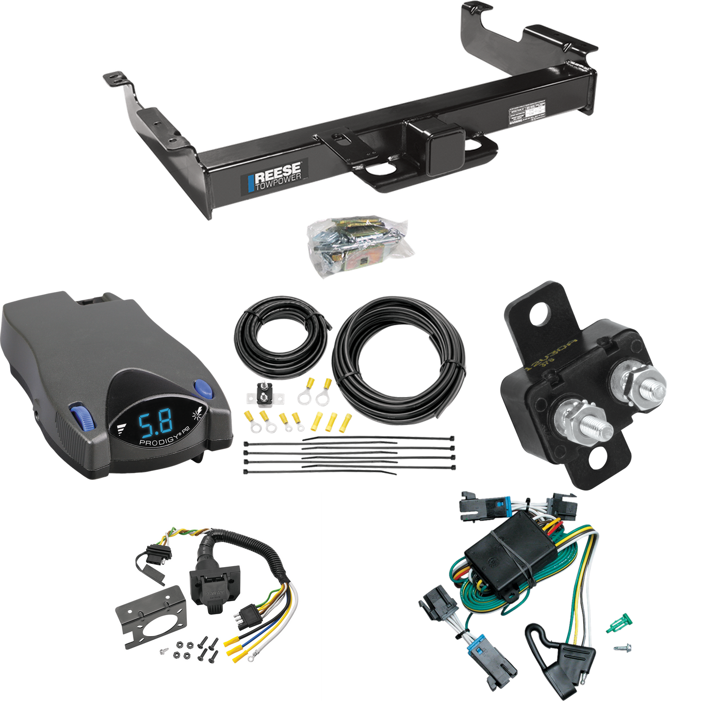 Se adapta al paquete de enganche de remolque GMC Savana 2500 2000-2002 con control de freno Tekonsha Prodigy P2 + cableado RV de 7 vías de Reese Towpower