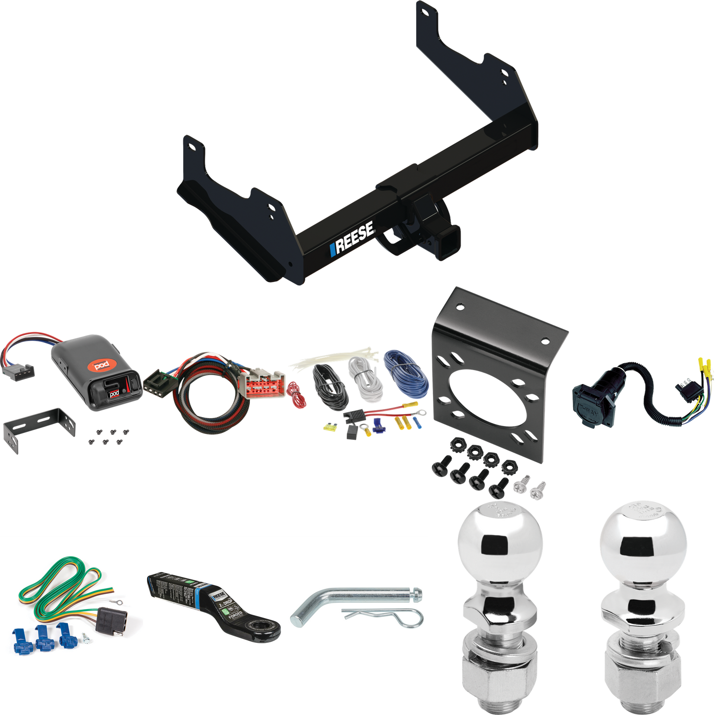 Fits 2021-2021 Ford F-150 Trailer Hitch Tow PKG w/ Pro Series POD Brake Control + Plug & Play BC Adapter + 7-Way RV Wiring + 2" & 2-5/16" Ball & Drop Mount By Reese Towpower