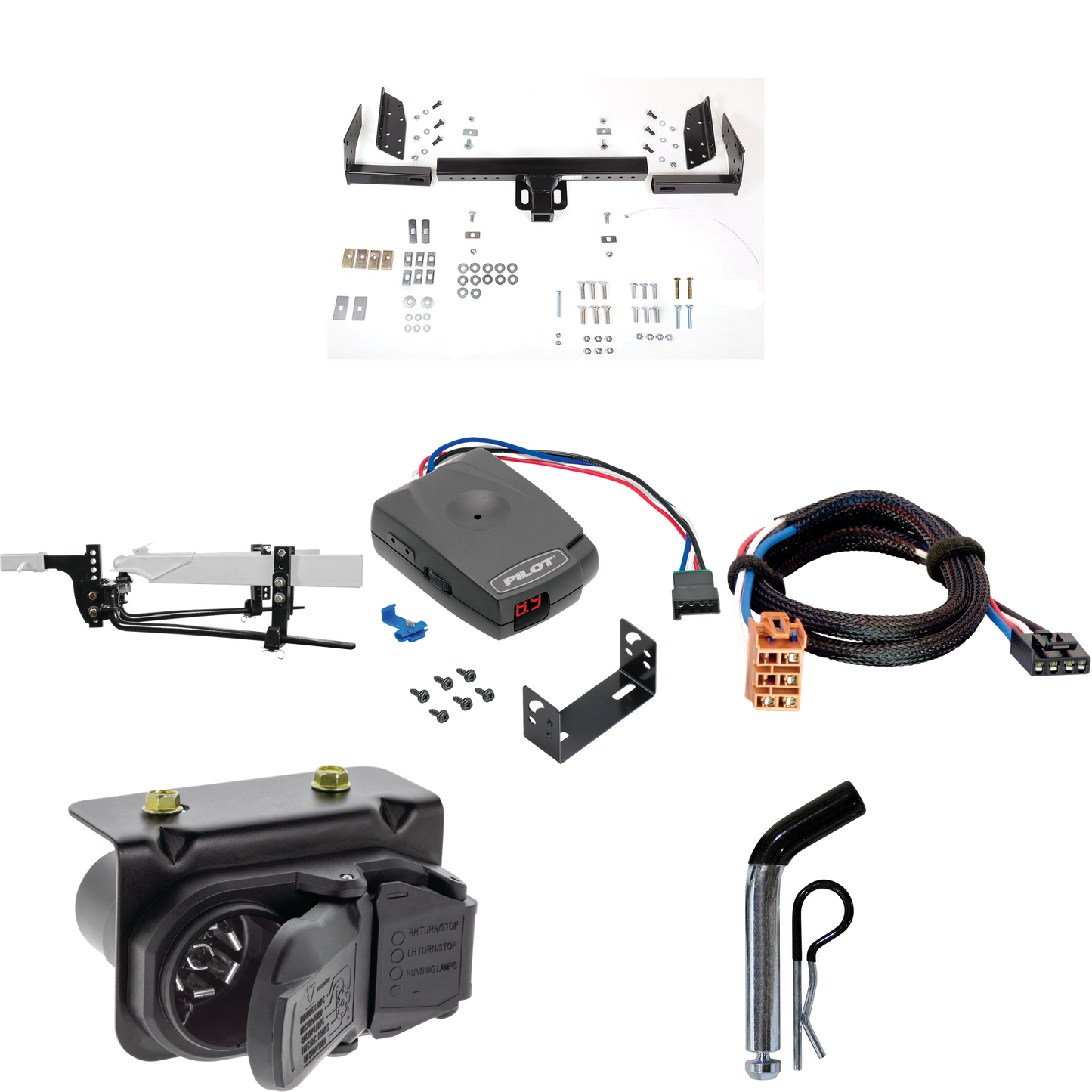 Fits 2003-2006 Chevrolet Suburban Trailer Hitch Tow PKG w/ 6K Round Bar Weight Distribution Hitch w/ 2-5/16" Ball + Pin/Clip + Pro Series Pilot Brake Control + Plug & Play BC Adapter + 7-Way RV Wiring (For w/Amber Turn Signals Models) By Reese Towpow