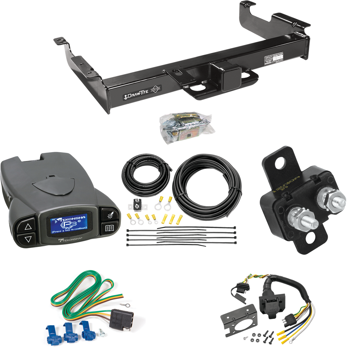 Fits 1996-1999 Chevrolet Express 3500 Trailer Hitch Tow PKG w/ Tekonsha Prodigy P3 Brake Control + 7-Way RV Wiring By Draw-Tite