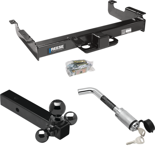 Fits 1996-2023 Chevrolet Express 2500 Trailer Hitch Tow PKG w/ Triple Ball Ball Mount 1-7/8" & 2" & 2-5/16" Trailer Balls + Hitch Lock By Reese Towpower