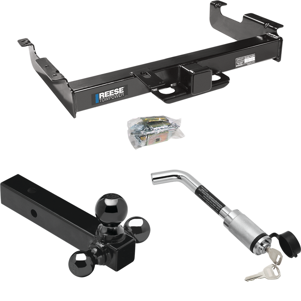 Fits 1996-2023 Chevrolet Express 2500 Trailer Hitch Tow PKG w/ Triple Ball Ball Mount 1-7/8" & 2" & 2-5/16" Trailer Balls + Hitch Lock By Reese Towpower